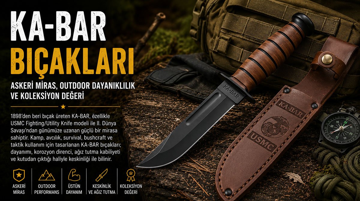 KA-BAR bıçak modellerini ve outdoor taktik ekipman kültürünü anlatan haber görseli