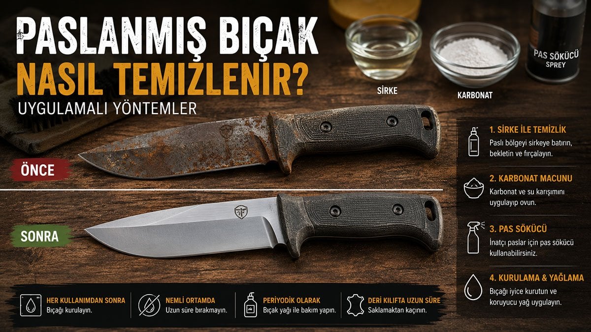 Paslanmış bıçak temizleme ve bakım adımlarını anlatan haber görseli