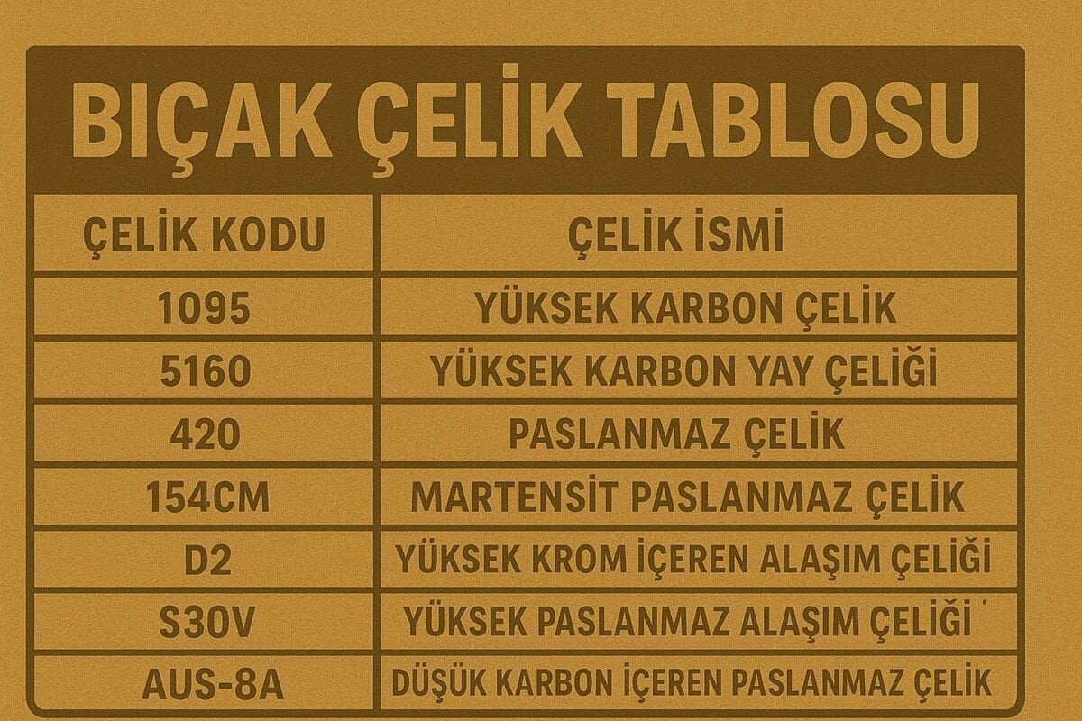 Bıçak Çelik Tablosu