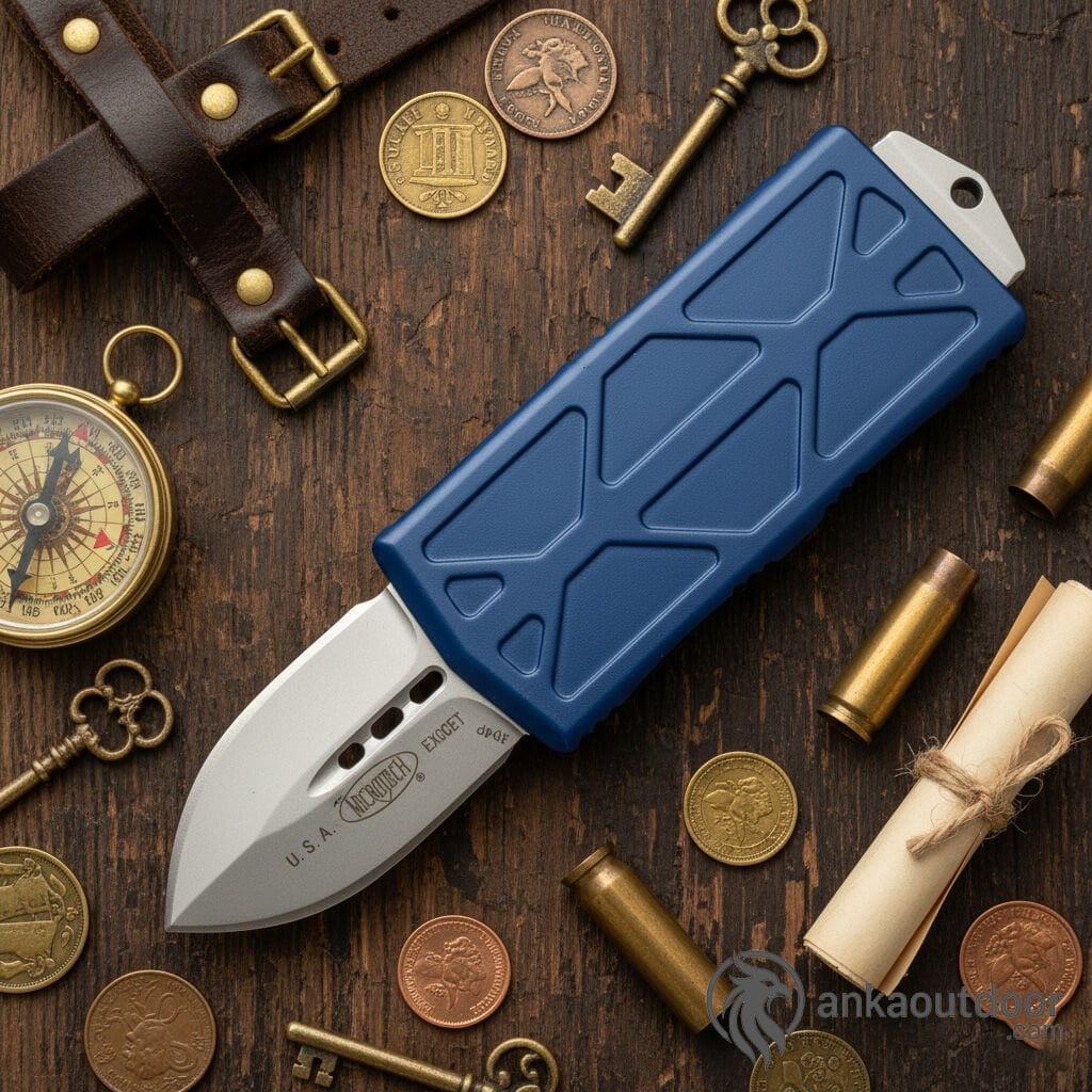 Microtech Exocet Satin Otomatik Bıçak Mavi