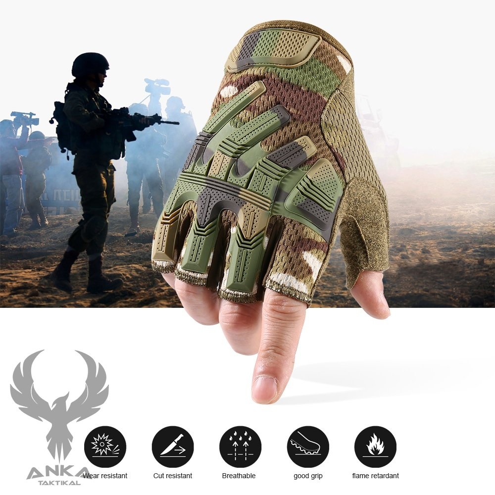 Anka Tactical Combat Kesik Eldiven Multicam - L