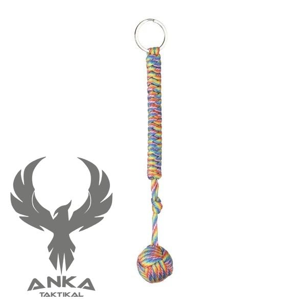 Monkey Fist Paracord Topu Savunma Anahtarlığı Gökkuşağı